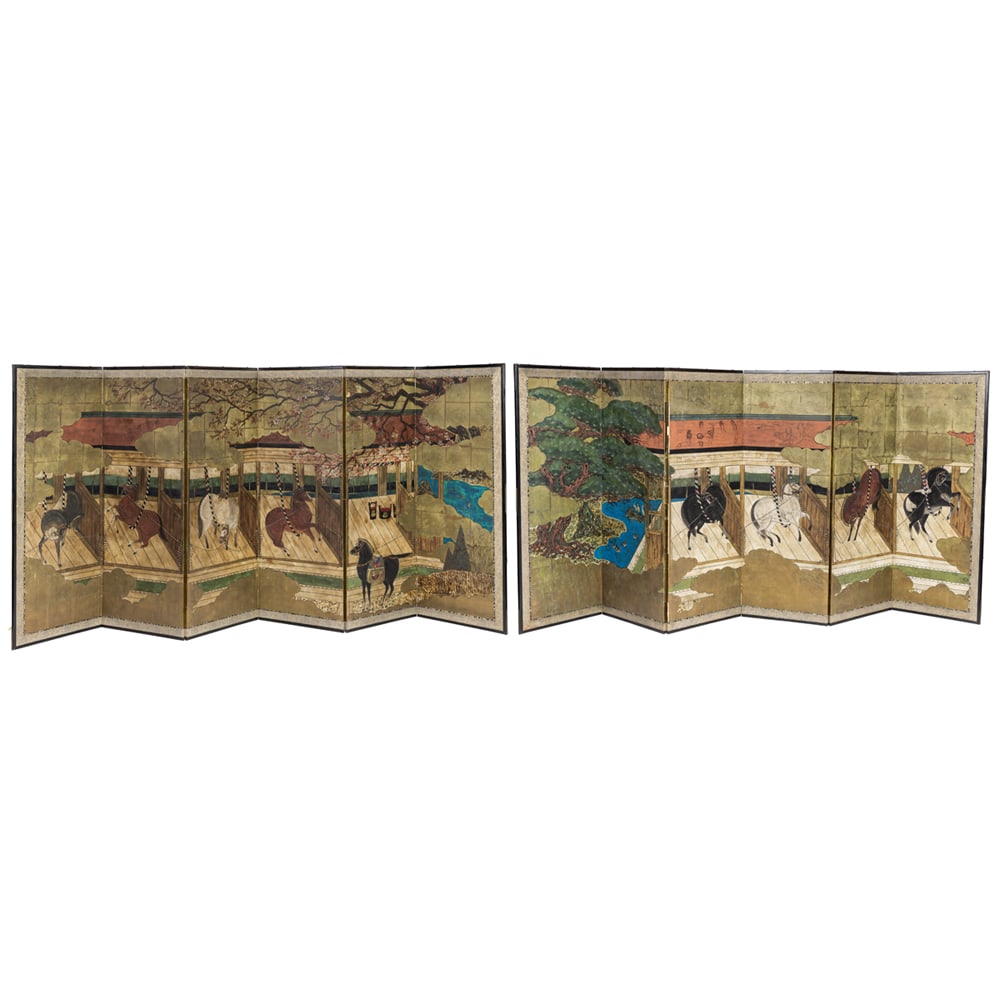 A pair of Japanese six-panel folding screens (1 of 5)