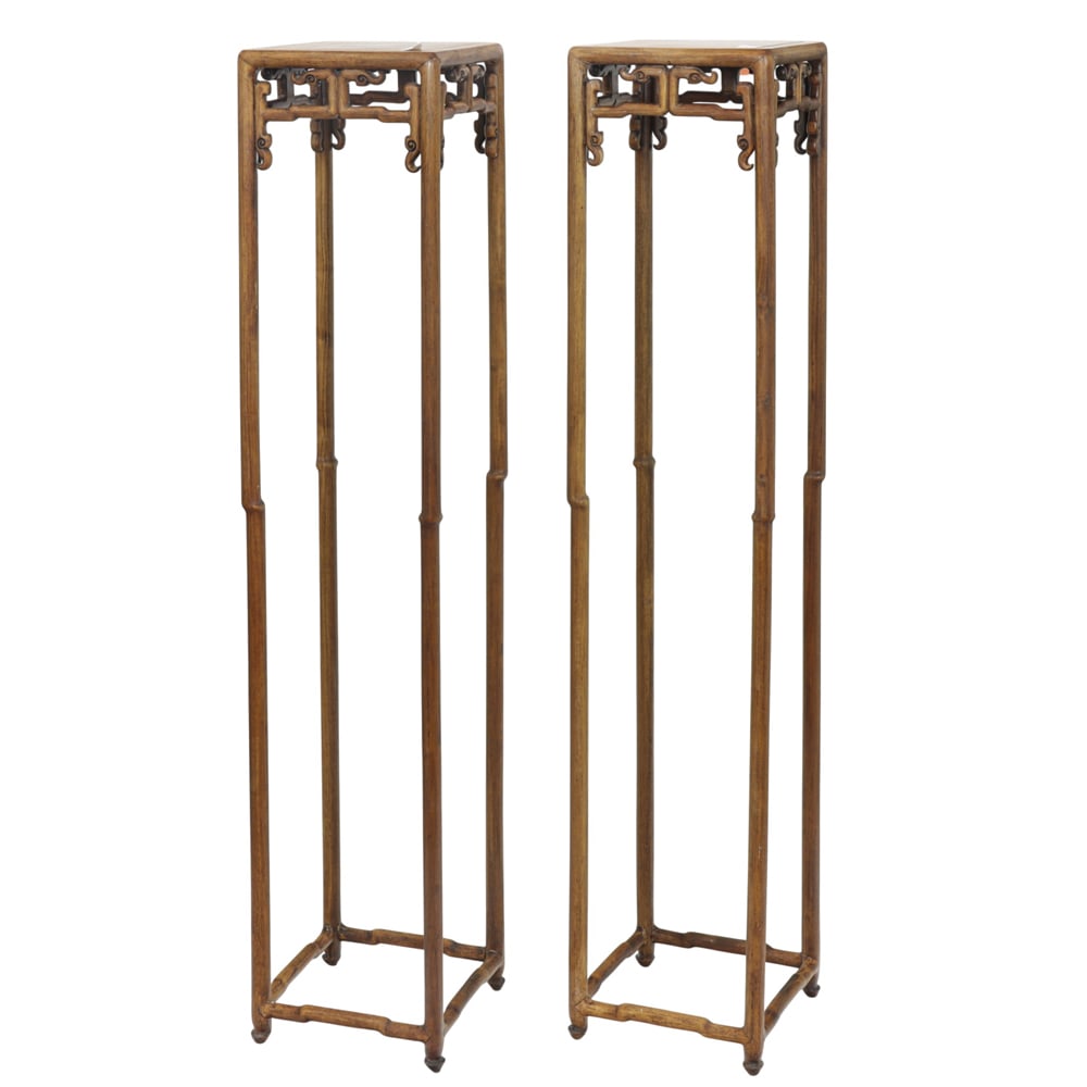 (lot of 2) Chinese hardwood stands: (lot of 2) Chinese hardwood stands. Late 19th/early 20th century, 61.5"h x 13"w x 13"d.
