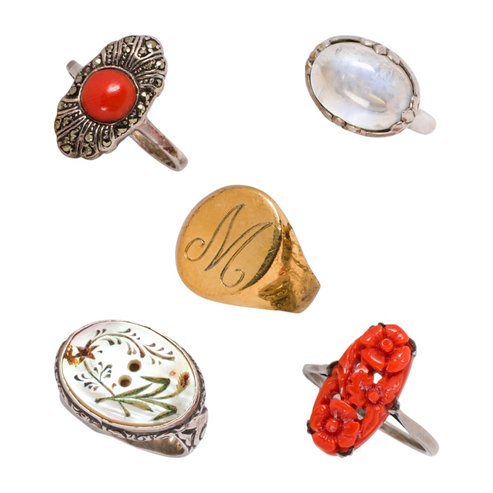 Five hardstone and sterling silver rings (1 of 1)