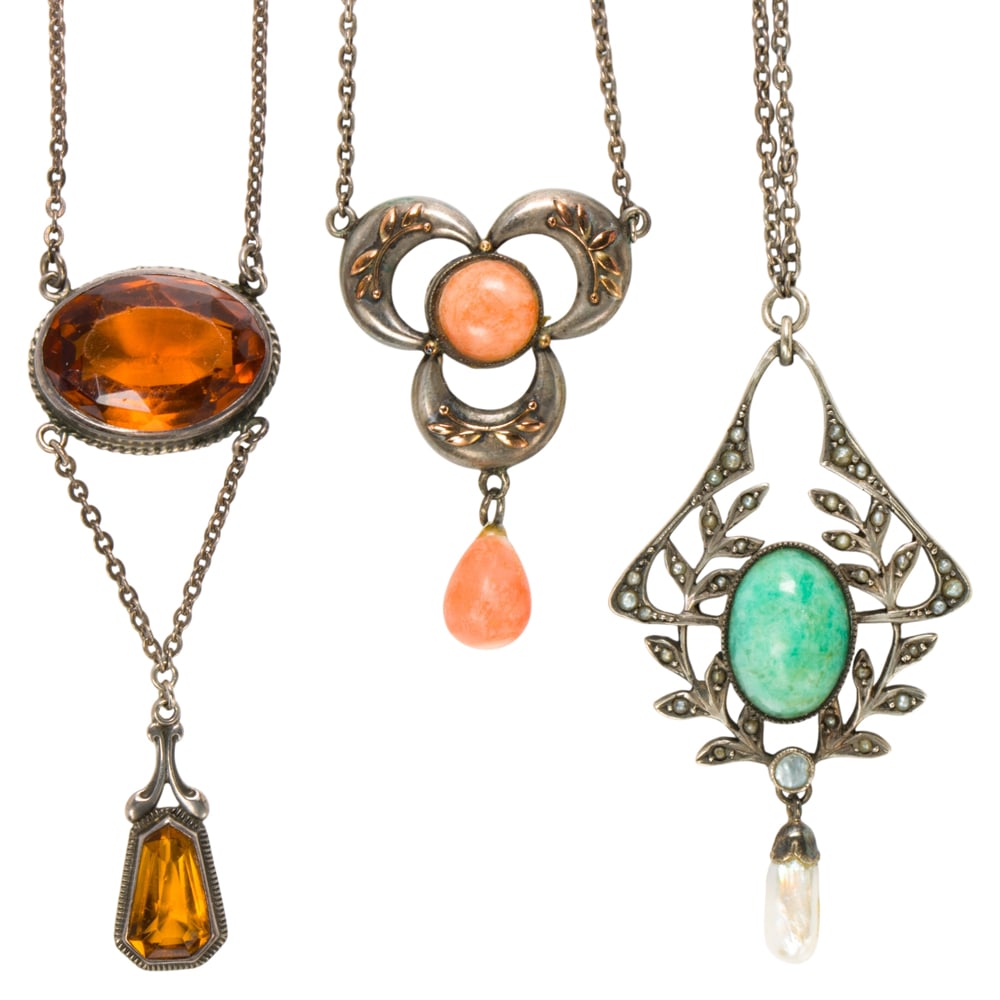 Three antique hardstone and silver necklaces (1 of 1)