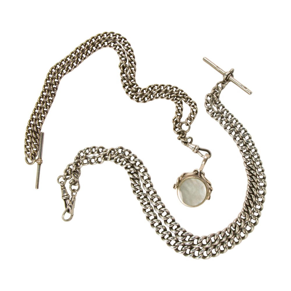 Two silver pocket watch chains and fob (1 of 1)