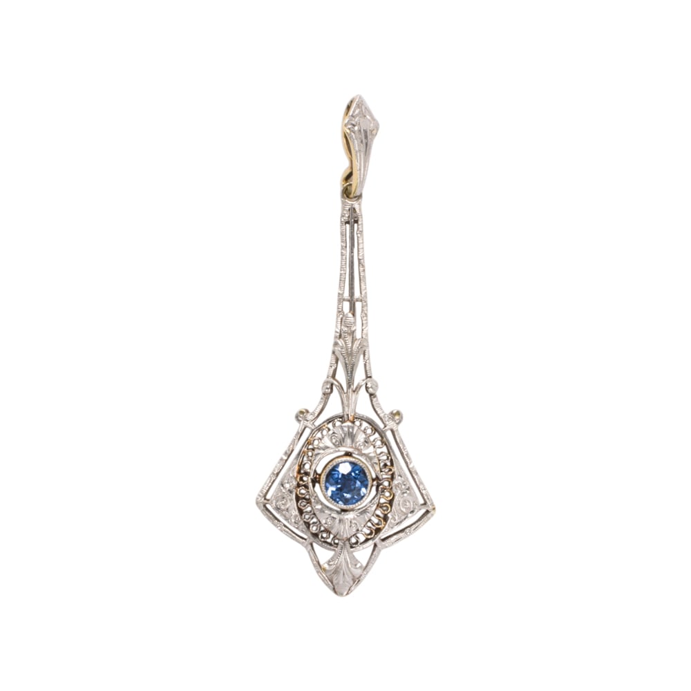 An antique sapphire and platinum-topped 14k gold pendant (1 of 1)