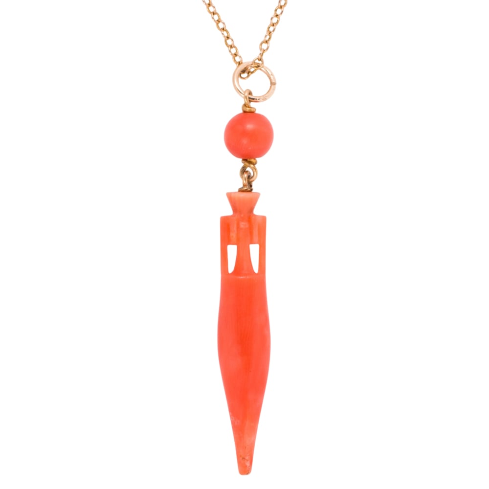 A coral and gold-filled amphora pendant necklace (1 of 1)