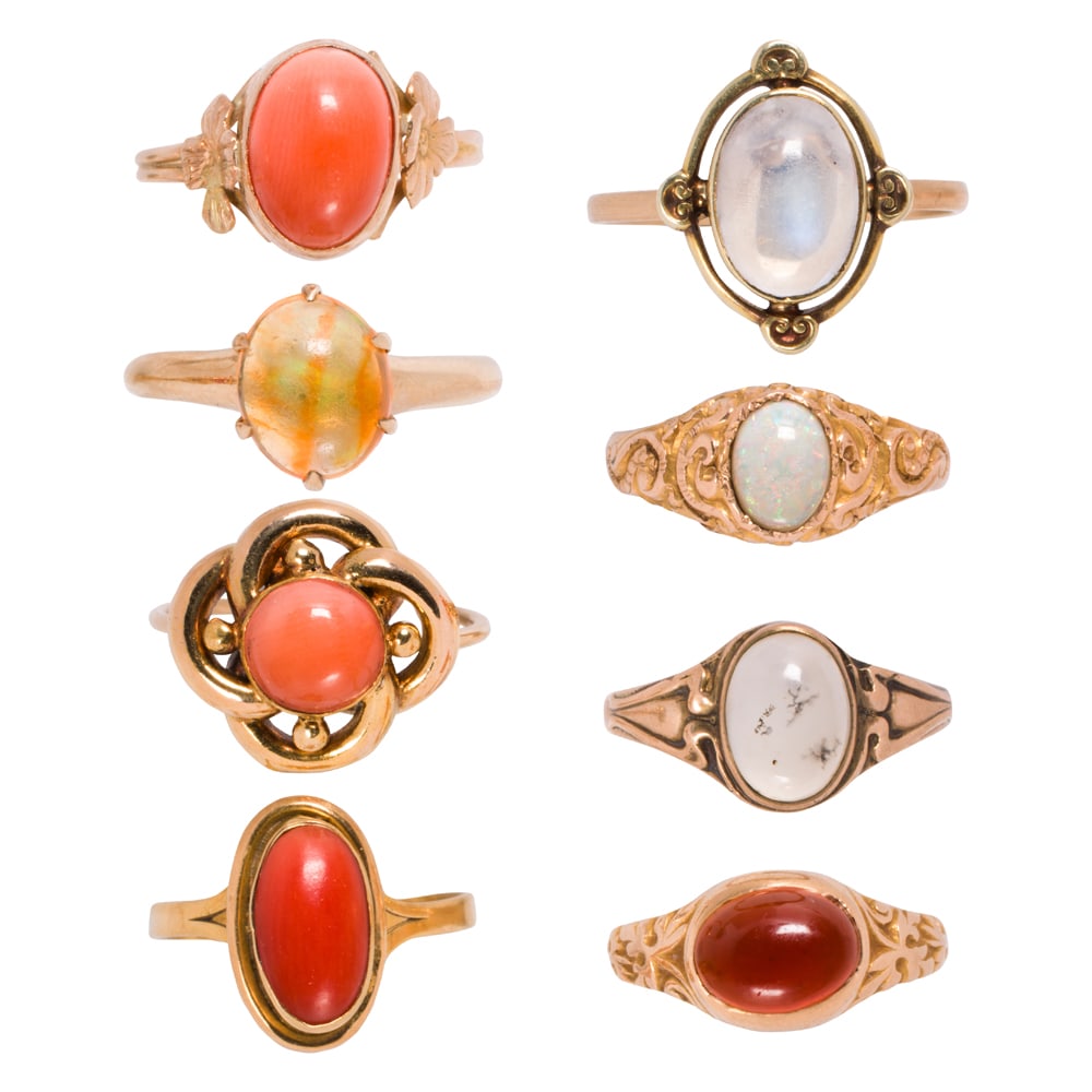 Nine hardstone and gold rings (1 of 2)