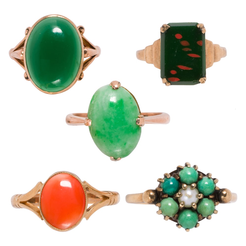 Five hardstone and gold rings (1 of 2)