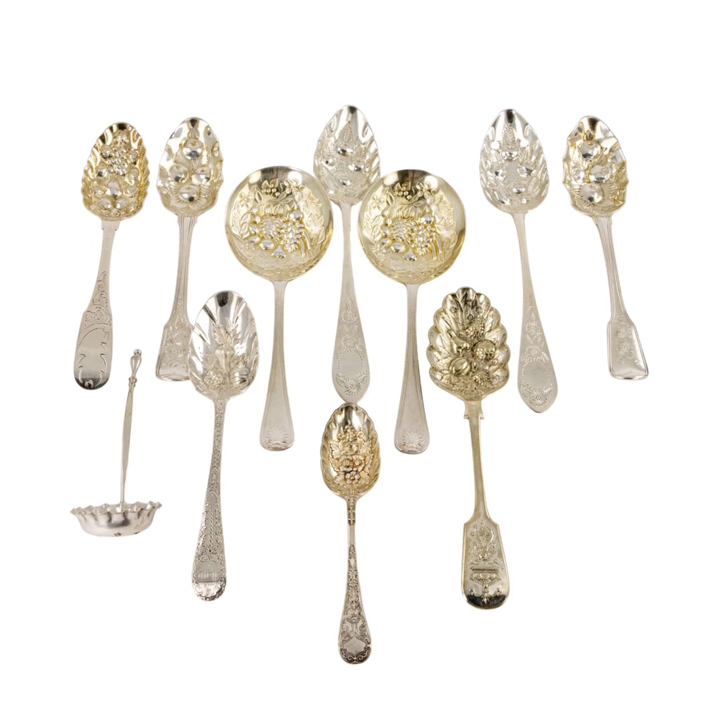 A group of six English silver berry spoons (1 of 2)