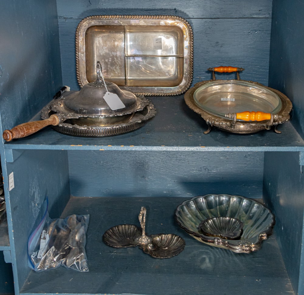 An assembled group of silver plated hollowware serving pieces (1 of 1)