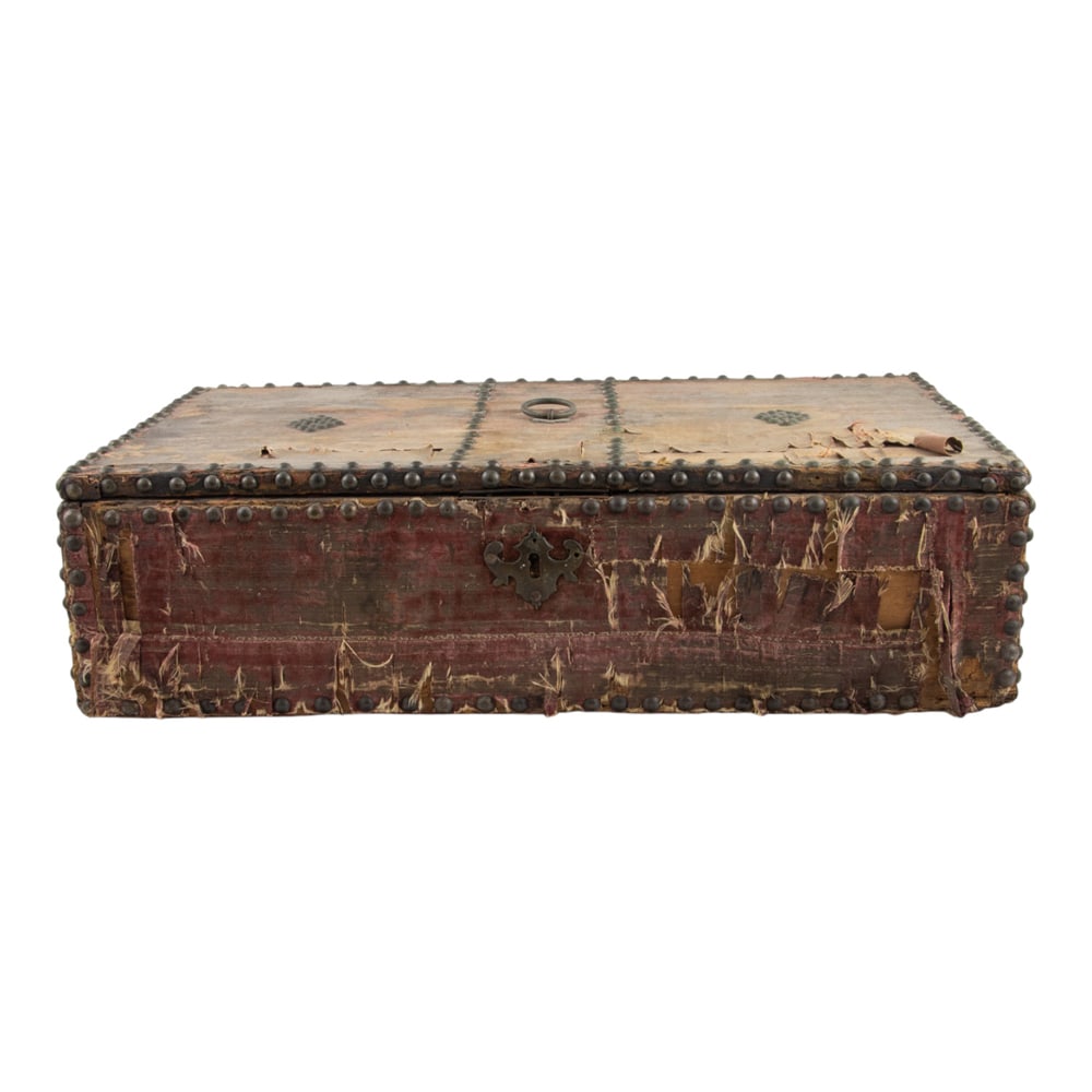 A Continental brass studded document box - 2