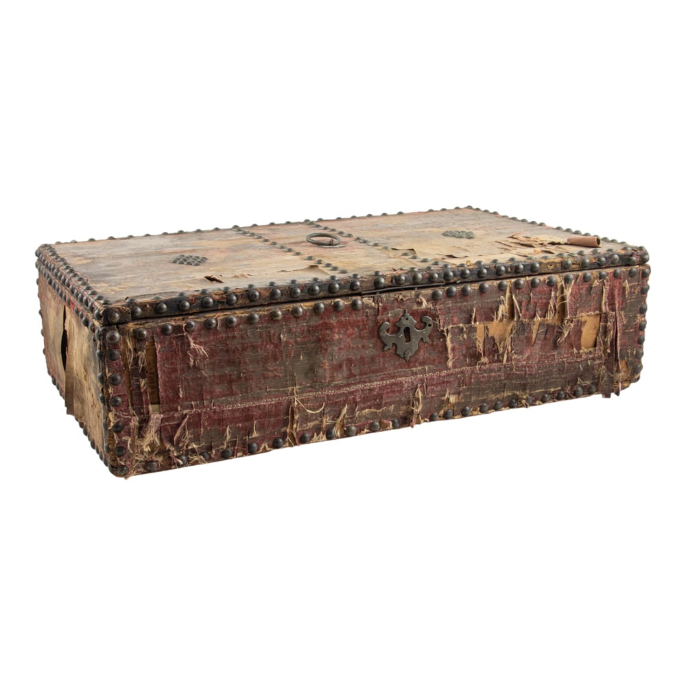 A Continental brass studded document box - 3