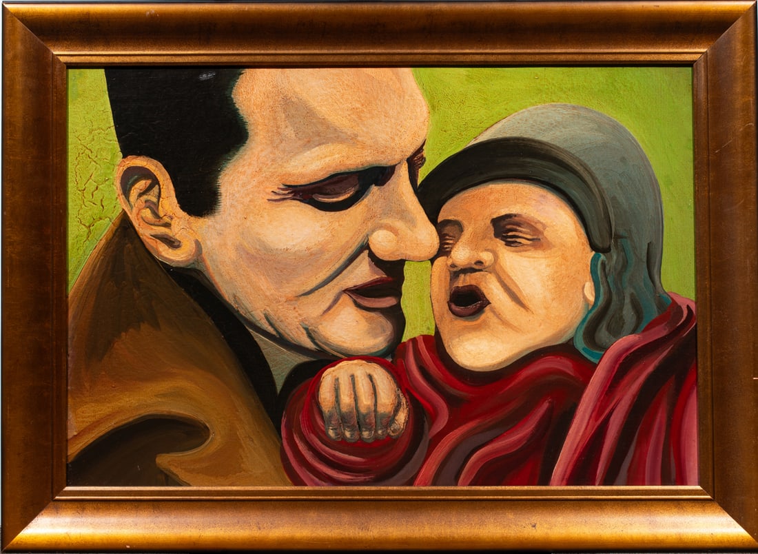 Painting, American School: American School (20th century), Father and Child, oil on canvas, canvas: 24"h x 36"w, overall (with frame): 31"h x 43"w