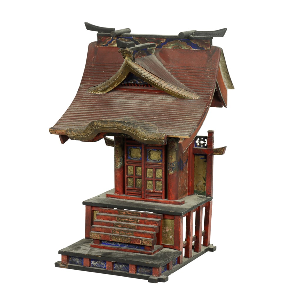 A Japanese painted wood architectural Shrine model (1 of 1)
