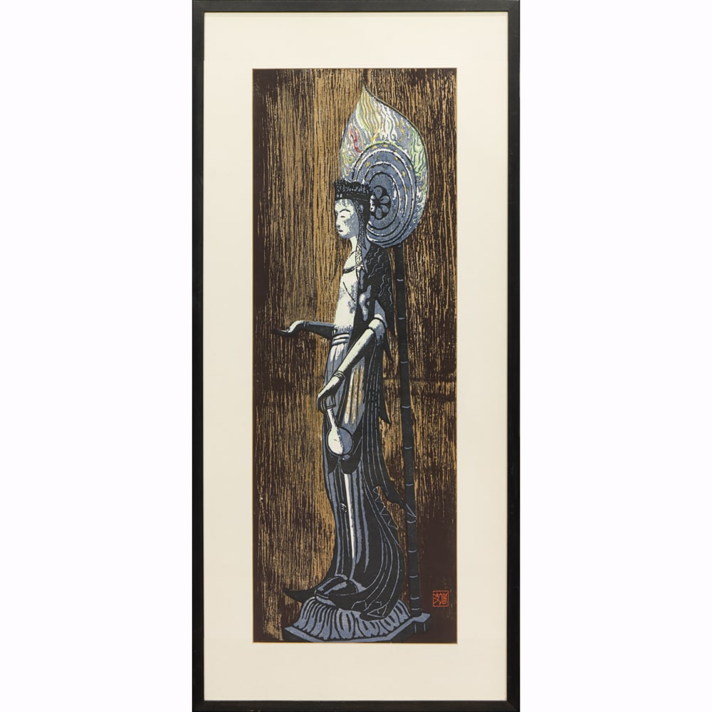 Ueda Fujo (1899-1970) - Rosenthal: Ueda Fujo (1899-1970) - Rosenthal. Woodblock print, 1960, signed and sealed, framed and glazed, 27.5"h x 9.75"w excluding the frame