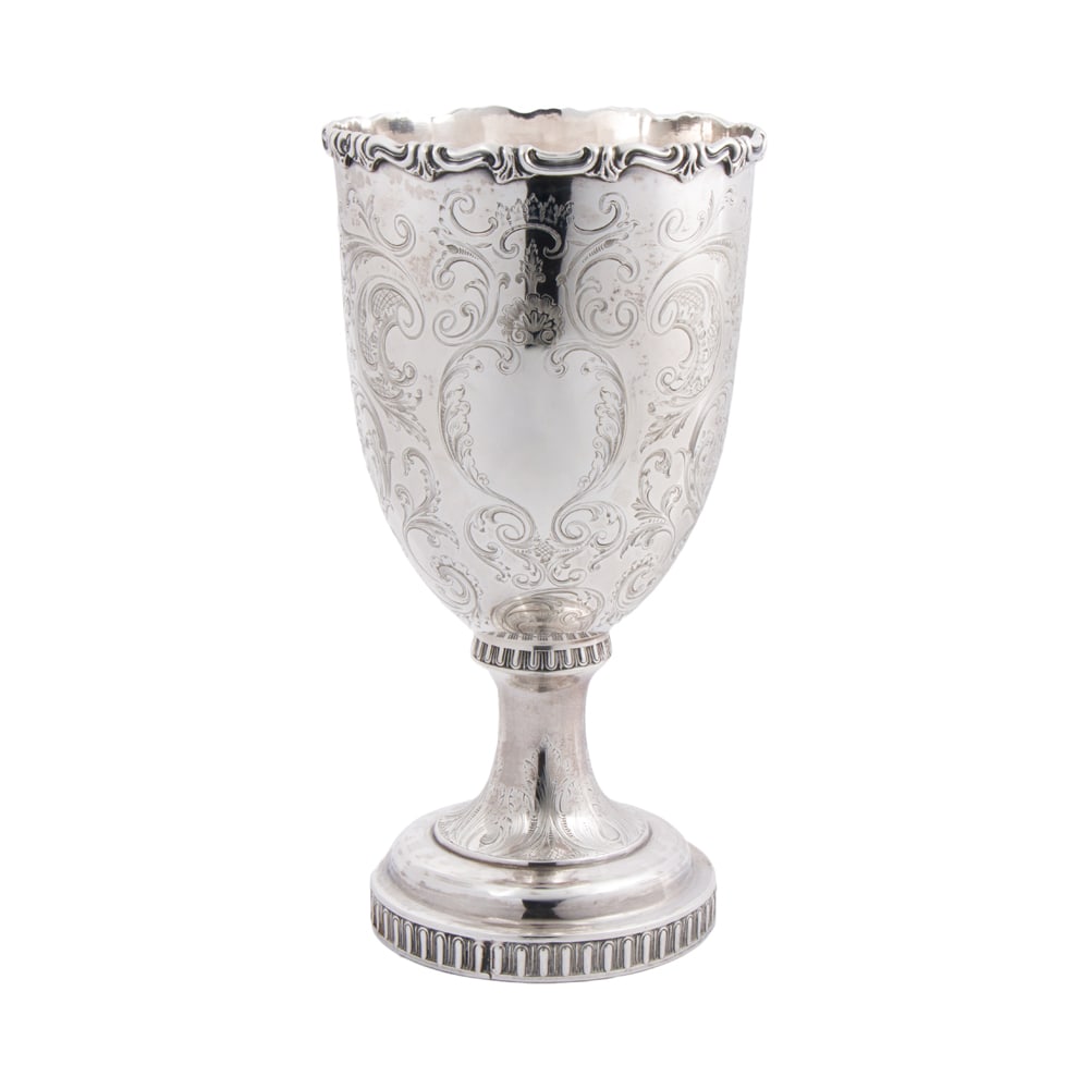 A coin silver tall cup with engraved decoration, Gregg, Hayden & Co: A coin silver tall cup with engraved decoration, Gregg, Hayden & Co., New York, NY, 1848, H. 8 in. (11.12 oz t.)