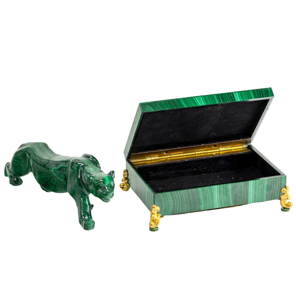 A malachite panther and gilt bronze mounted malachite desk box (1 of 5)