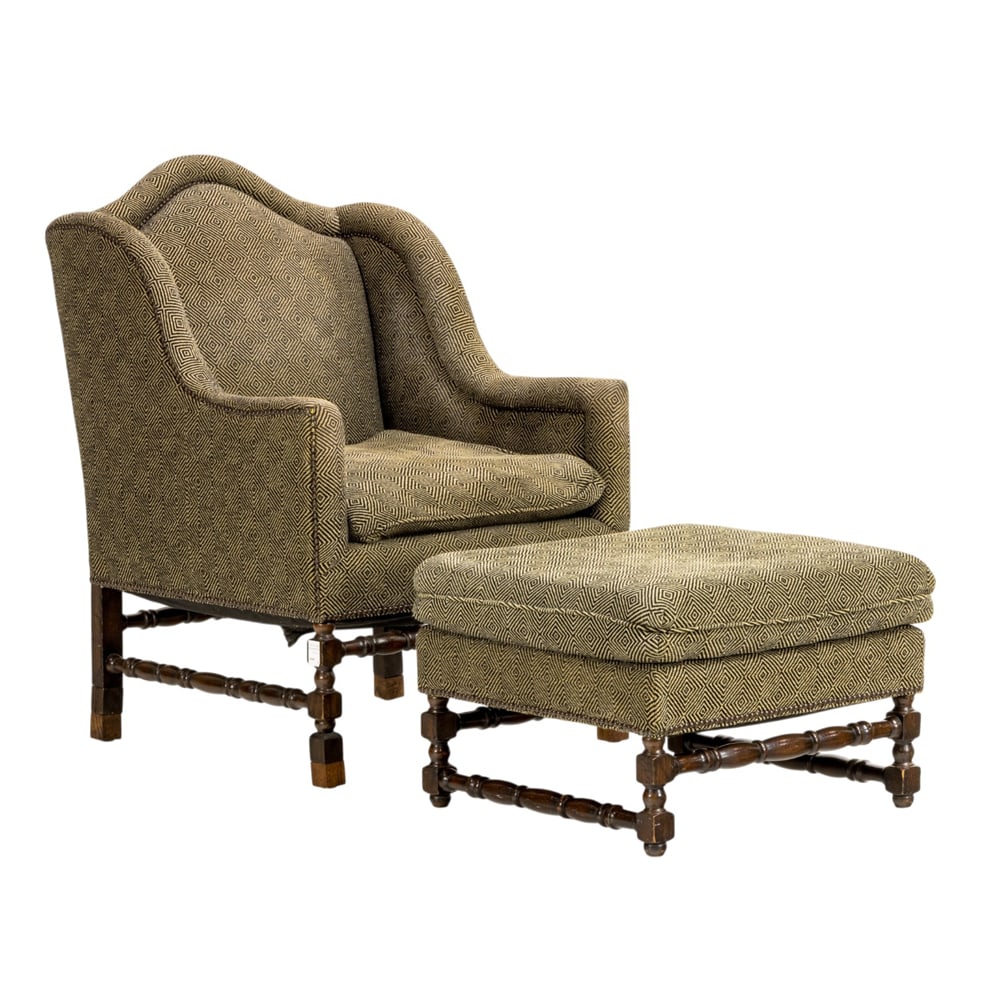 A contemporary William and Mary style lounge chair with ottoman (1 of 5)