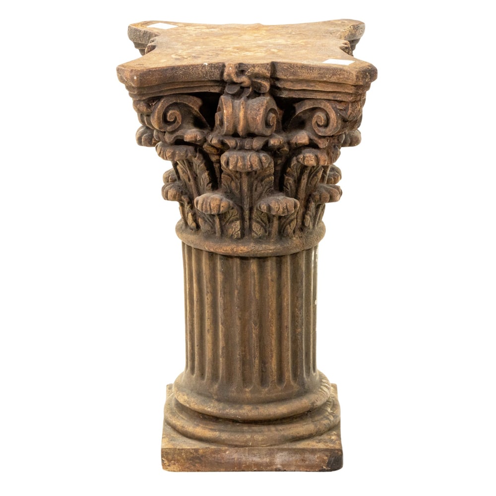 A Classical style cast stone columnar pedestal: A Classical style cast stone columnar pedestal, 28"h x 16"sq