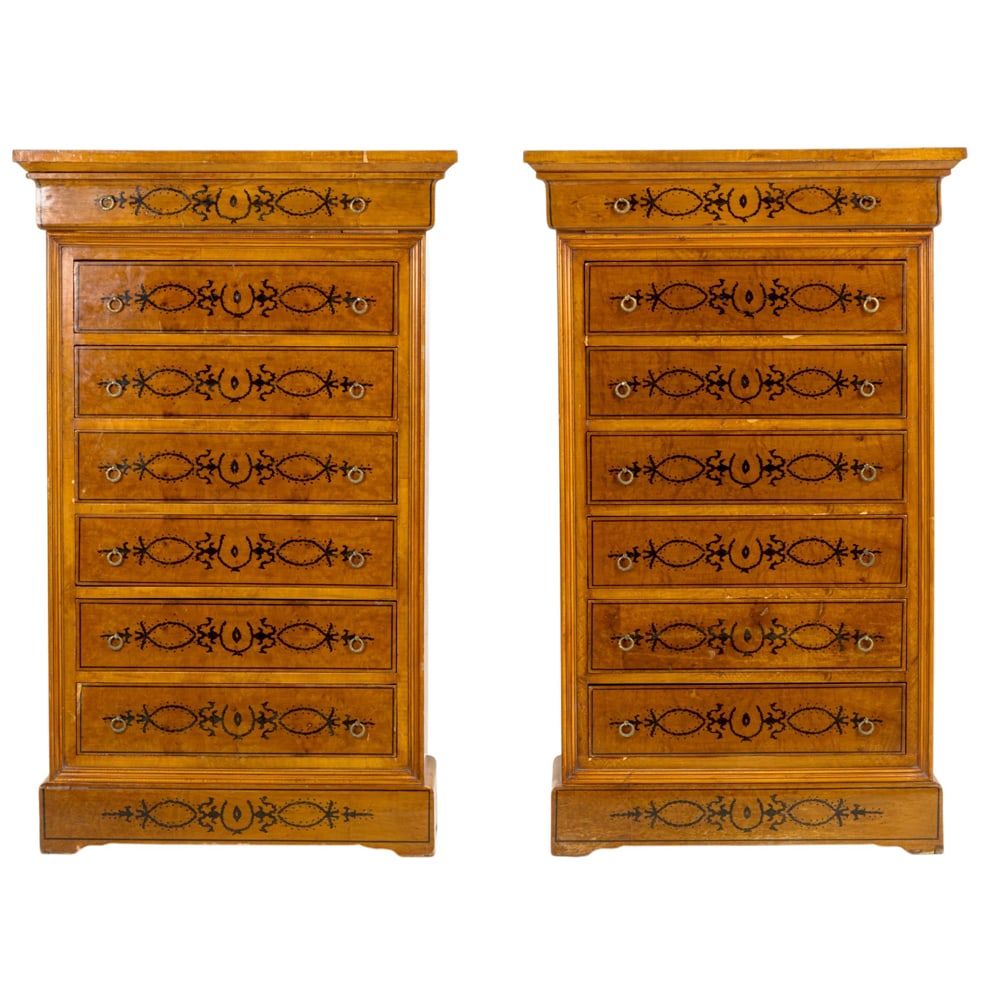 A pair of Charles X style maple and ebonized semainiers (1 of 7)