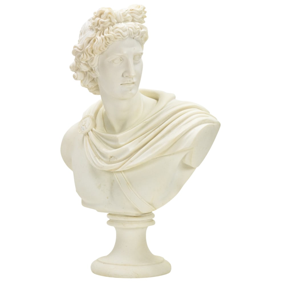 A Grand Tour style cast stone bust of the Apollo Belvedere (1 of 5)