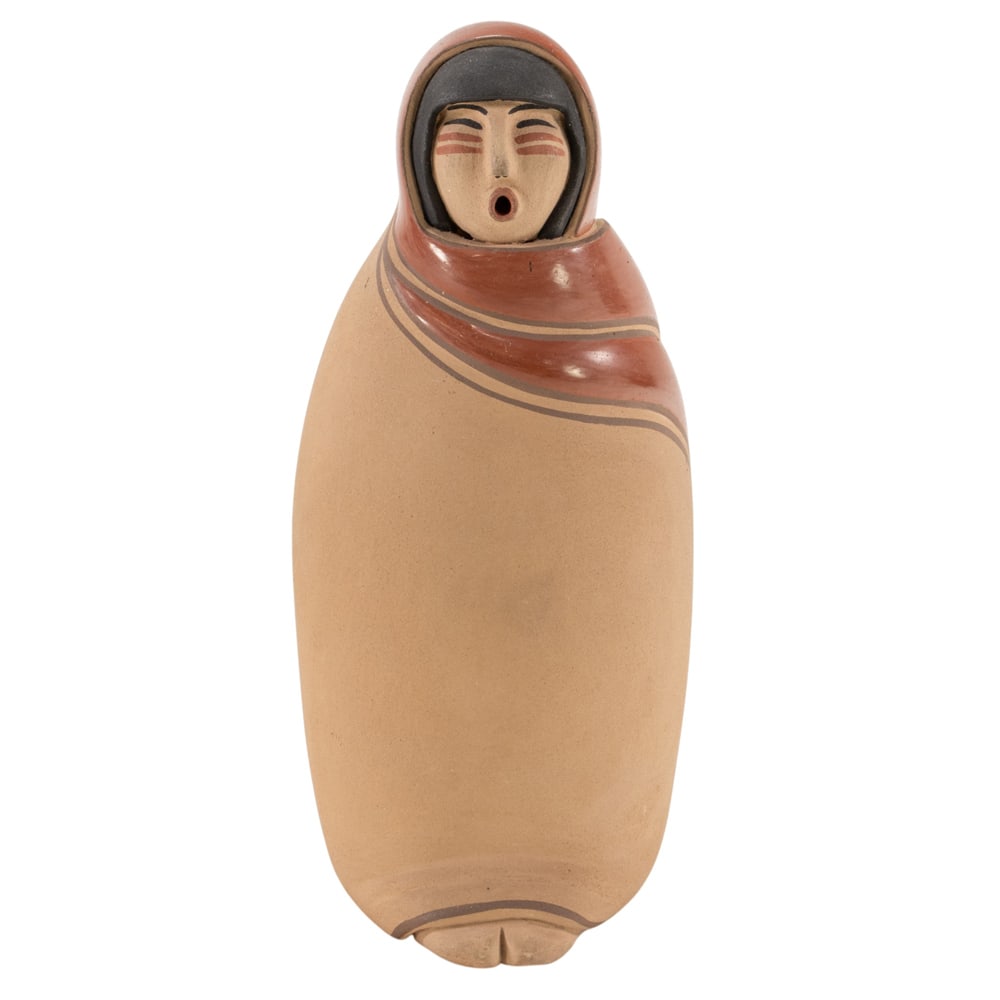 Maxine Toya (Jemez b. 1948) Standing Figure: Maxine Toya (Jemez b. 1948) Standing Figure, fired clay, pigments, inscribed 'Maxine Toya / [corn cipher] / Jemez', 9"h x 4"w