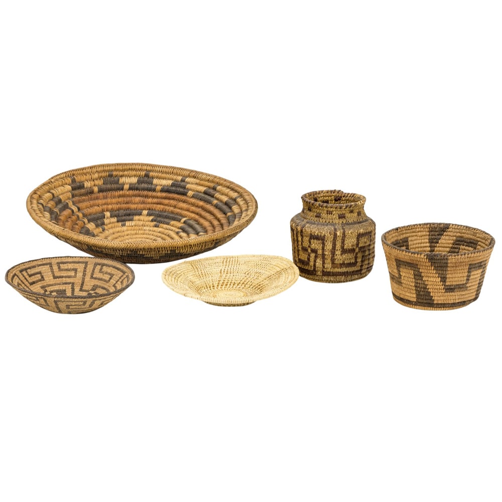 An antique Native American monochrome basketry group (1 of 5)