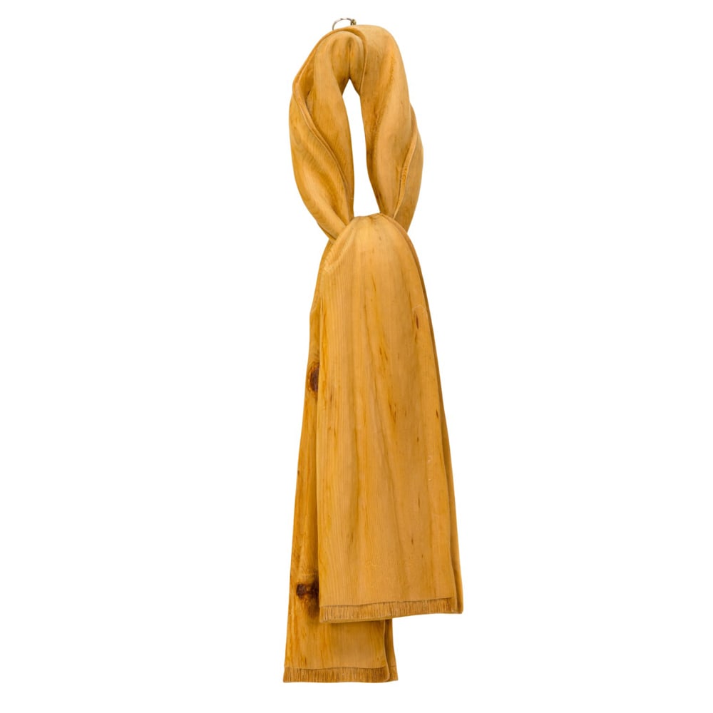 A Loris Marazzi (Italian b. 1955) hand carved cirmolo pine trompe-l'oeil sculpture of a tied scarf (1 of 3)