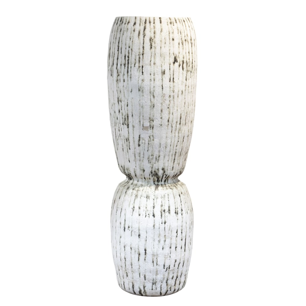 A monumental Kristina Riska (Finnish: A monumental Kristina Riska (Finnish, b. 1960) ceramic floor vase, dated 2015, with combed texture, impressed seal 'KR 2015', 54"h x 14"dia