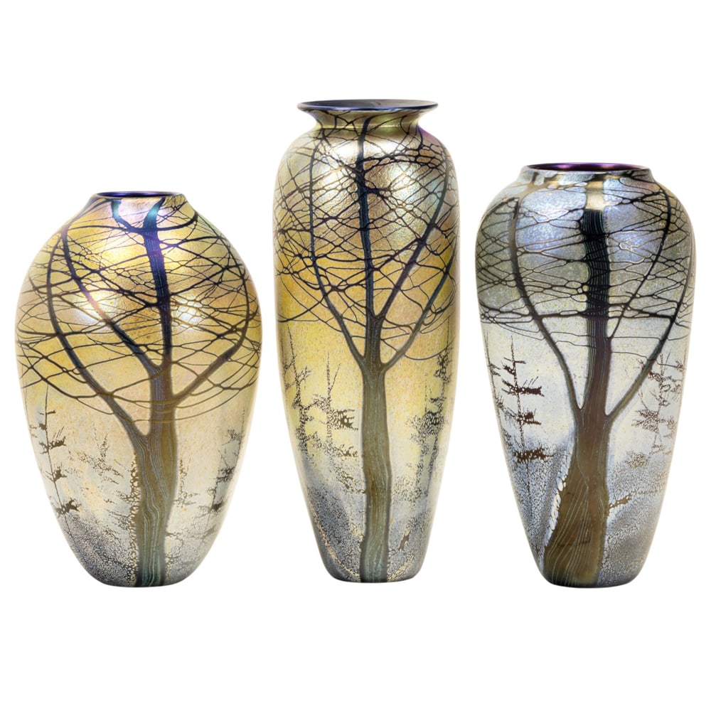 Three Richard Satava iridescent glass vases (1 of 5)