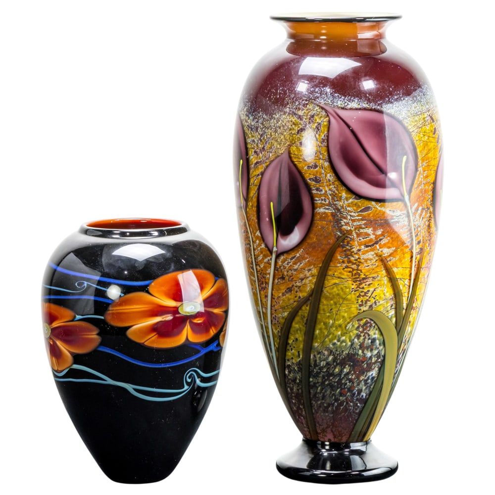 Two Richard Satava glass vases with flowers (1 of 7)
