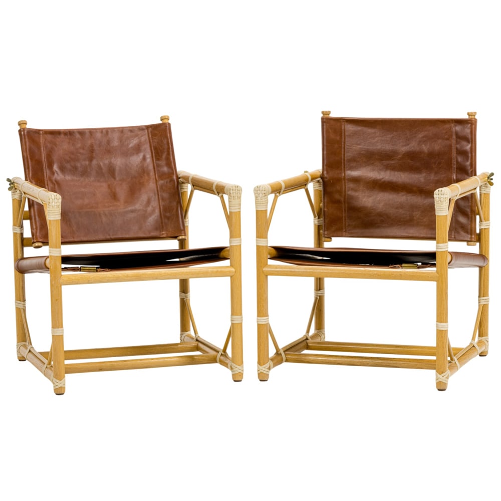 A pair of Eleanor Forbes for McGuire campaign-style oak officer armchairs (1 of 5)