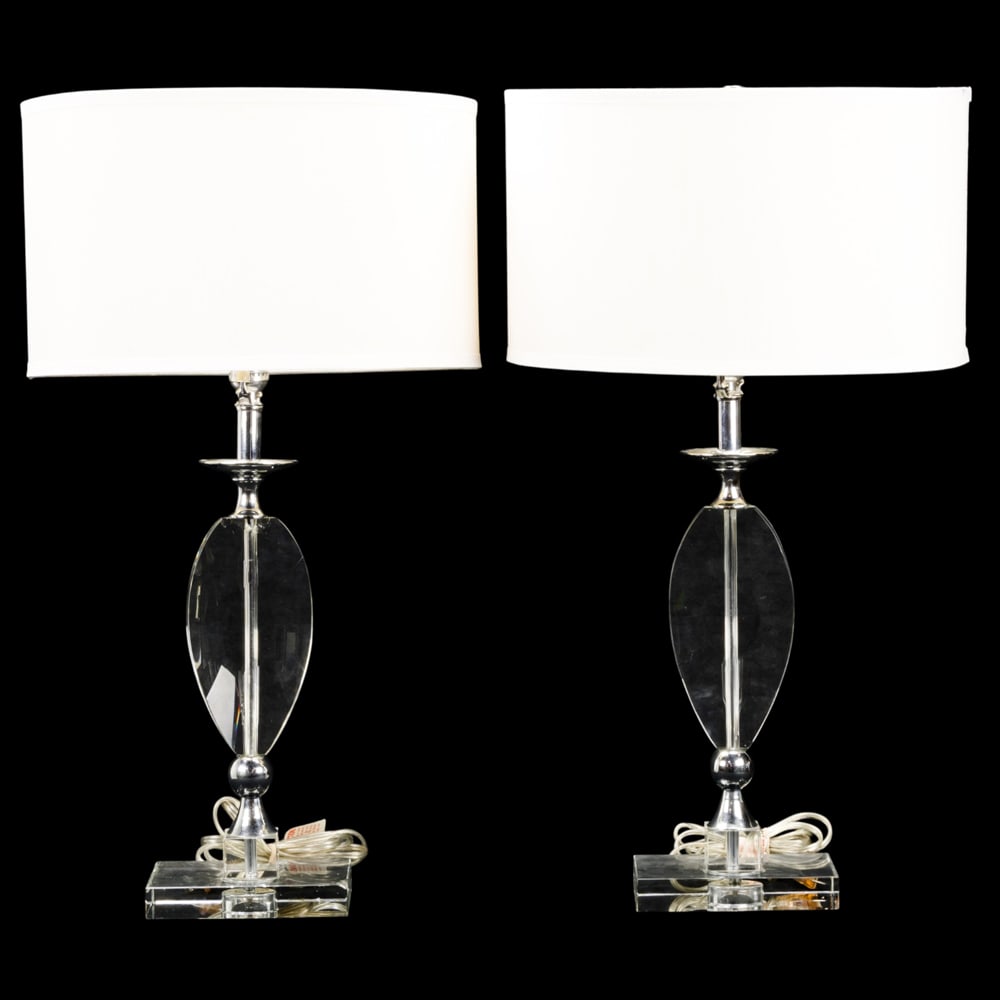 A pair of Hollywood Regency style lucite and chromed metal table lamps (1 of 4)