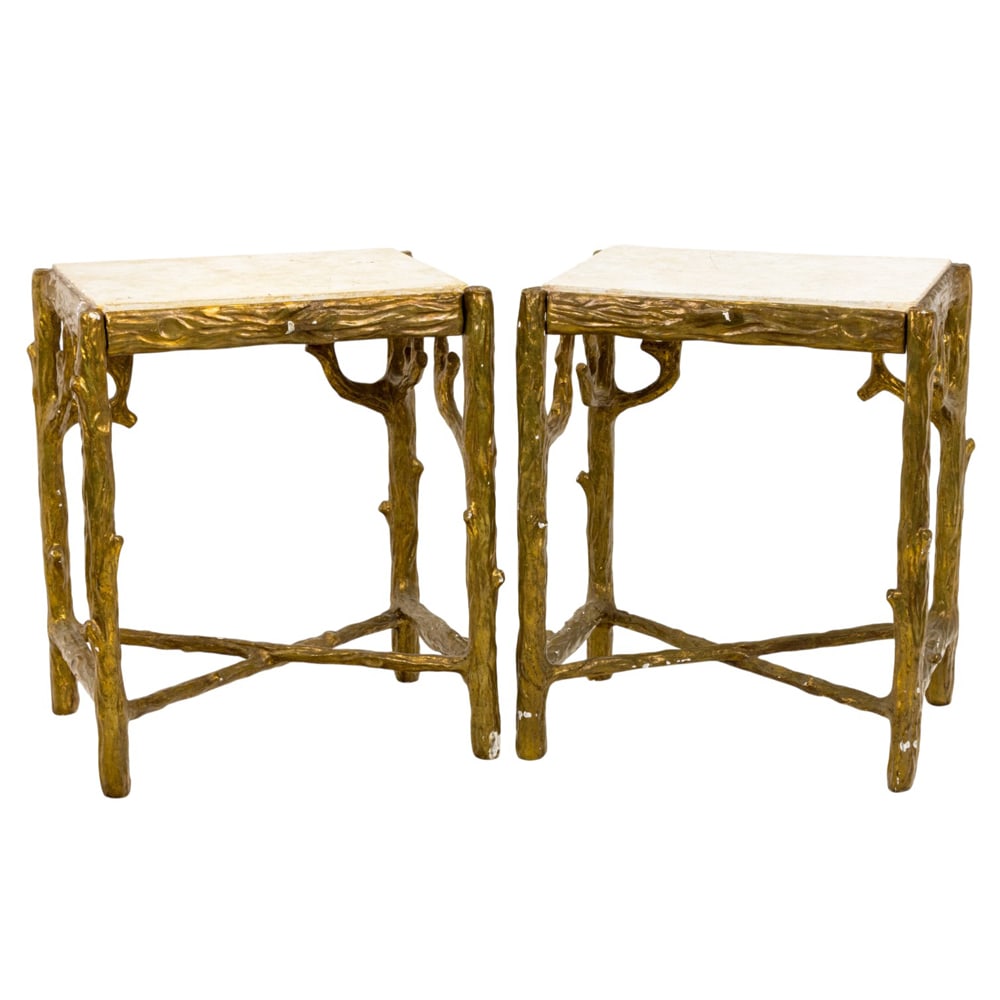 A pair of Modernist faux-bois giltwood side tables (1 of 5)