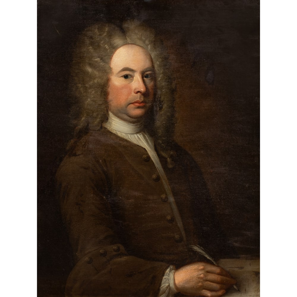 Painting, British School (19th century): British School (19th century), Portrait of a Gentleman Writing, indisctinctly inscribed lower right, canvas: 33"h x 27.75"w, overall (with frame): 44"h x 36.25"w