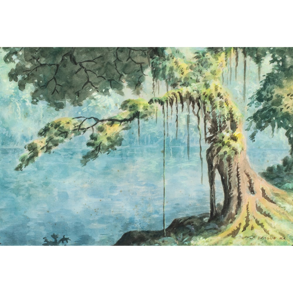 Watercolor, Donald Teague: Donald Teague (American, 1897-1991), "Bayou," watercolor, signed lower right, sight: 8"h x 11.75"w, overall (with frame): 18.5"h x 22.5"w