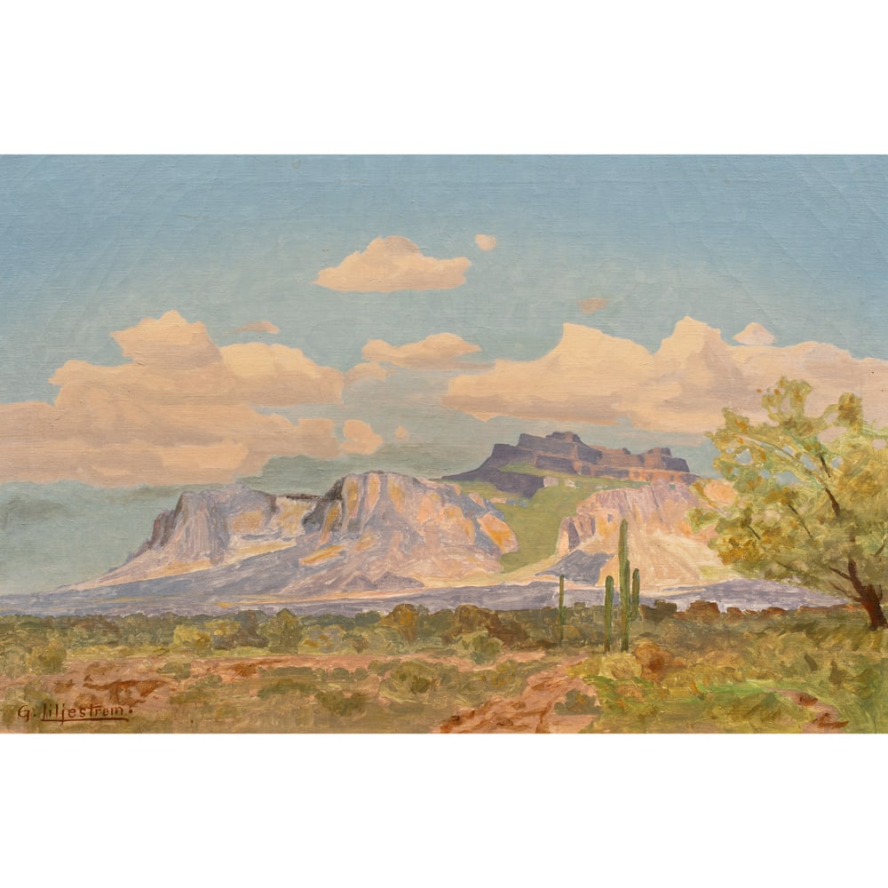 Painting, Gustav Liljestrom: Gustav Liljestrom (Swedish/American, 1880-1958), Desert Vista, oil on canvas, signed lower left, canvas: 20"h x 30"w, overall (with frame): 24"h x 34"w. Note: Liljestrom was a Bohemian Club artist.