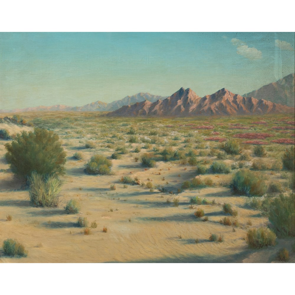 Painting, American School (20th century): American School (20th century), Desert Landscape, oil on canvas, unsigned, canvas: 16"h x 20"w, overall (with frame): 19.5"h x 23.5"w