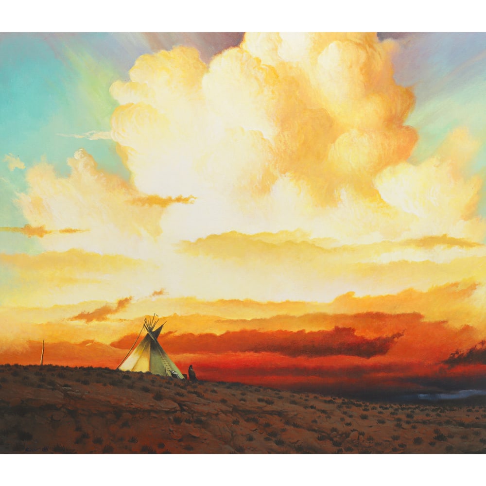 Painting, Al Bahe: Al Bahe (American, b. 1959), Southwestern Sunset, oil on canvas, signed lower left, canvas (unframed): 41.25"h x 48.25"w
