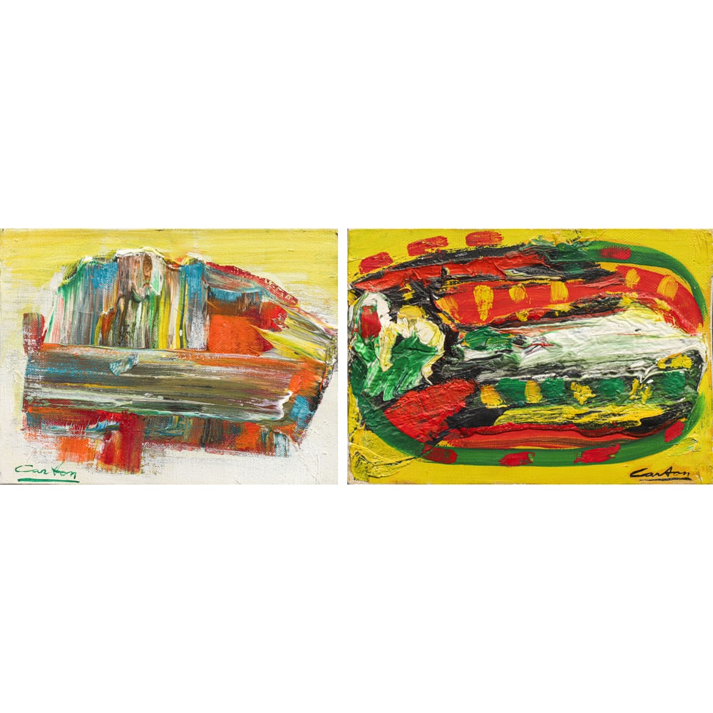 Paintings, Norman Canton: (lot of 2) Norman Carton (American, 1908-1980), "Cascade" and Untitled, each oil on canvas, one signed lower right, one signed lower left and titled on label affixed verso, each canvas: 6"h x 8"w,