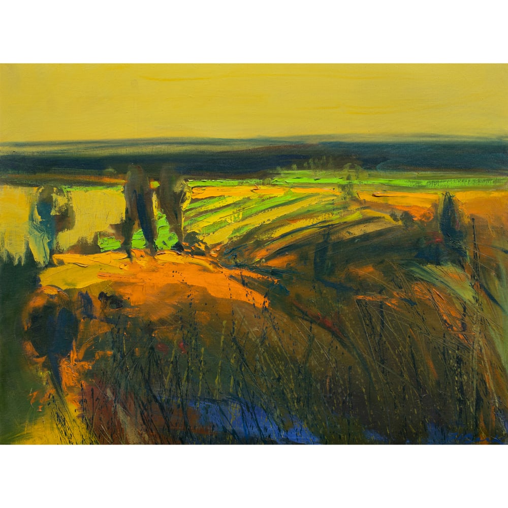 Painting, Henrietta Berk: Henrietta Berk (American, 1919-1990), "Green Valley Road," oil on canvas, signed lower right, titled verso to frame, artist studio label affixed verso to frame, canvas: 30"h x 40"w, overall (with