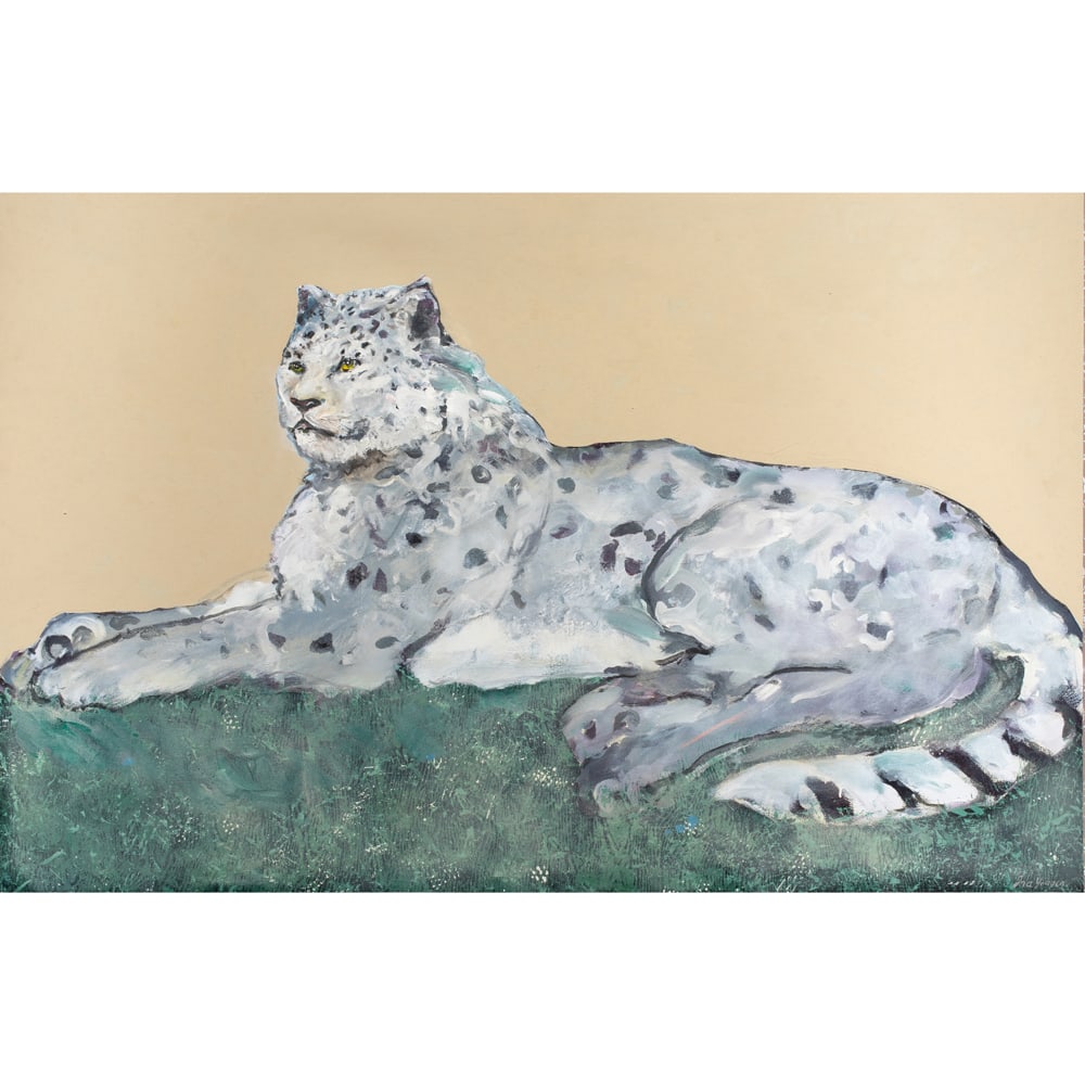 Painting, Ira Yeager: Ira Yeager (American, 1938-2022), Untitled (Snow Leopard), oil on canvas, signed lower right, canvas (unframed): 48.25"h x 72.25"w