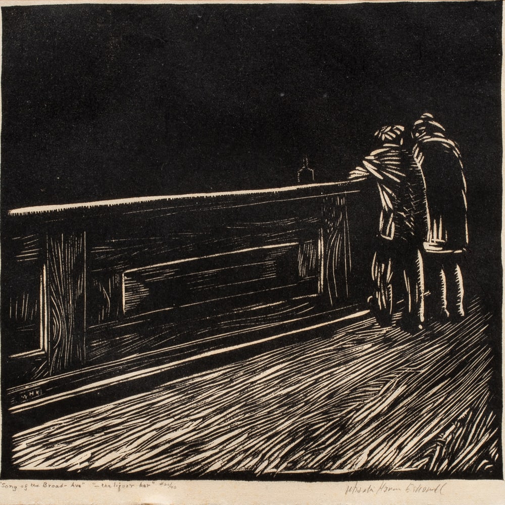 Print, Wharton Harris Esherick: Wharton Harris Esherick (American, 1887-1970), "Song of the Broad Ave - The Liquor Bar," woodblock print, pencil signed lower right, titled lower left, edition 20/40, image: 9"h x 9"w, overall (with