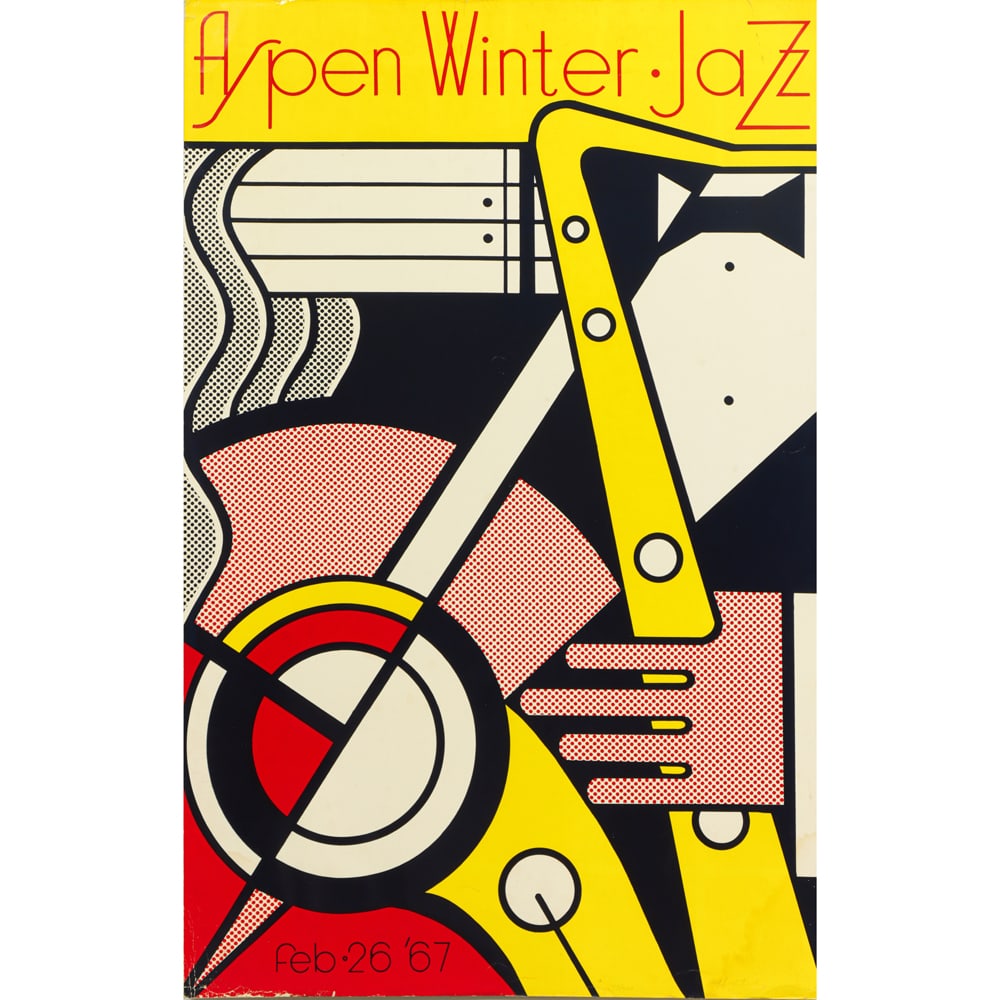 Print, Roy Litchenstein: Roy Litchenstein (American, 1923-1997), "Aspen Winter Jazz," 1967, serigraph poster, pen signed lower right, edition 73/100, image/sheet (unframed): 40"h x 26"w