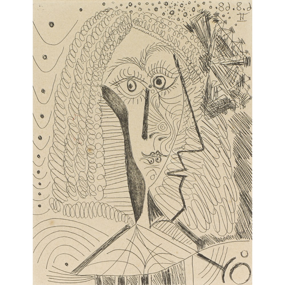 Etching, Pablo Picasso: Pablo Picasso (Spanish, 1881-1973), "Clin d'Oeil a Velazquez: Infante de Trois Quarts," etching on laid paper with "La Celestine" watermark, initialed and dated in plate upper right, printed by