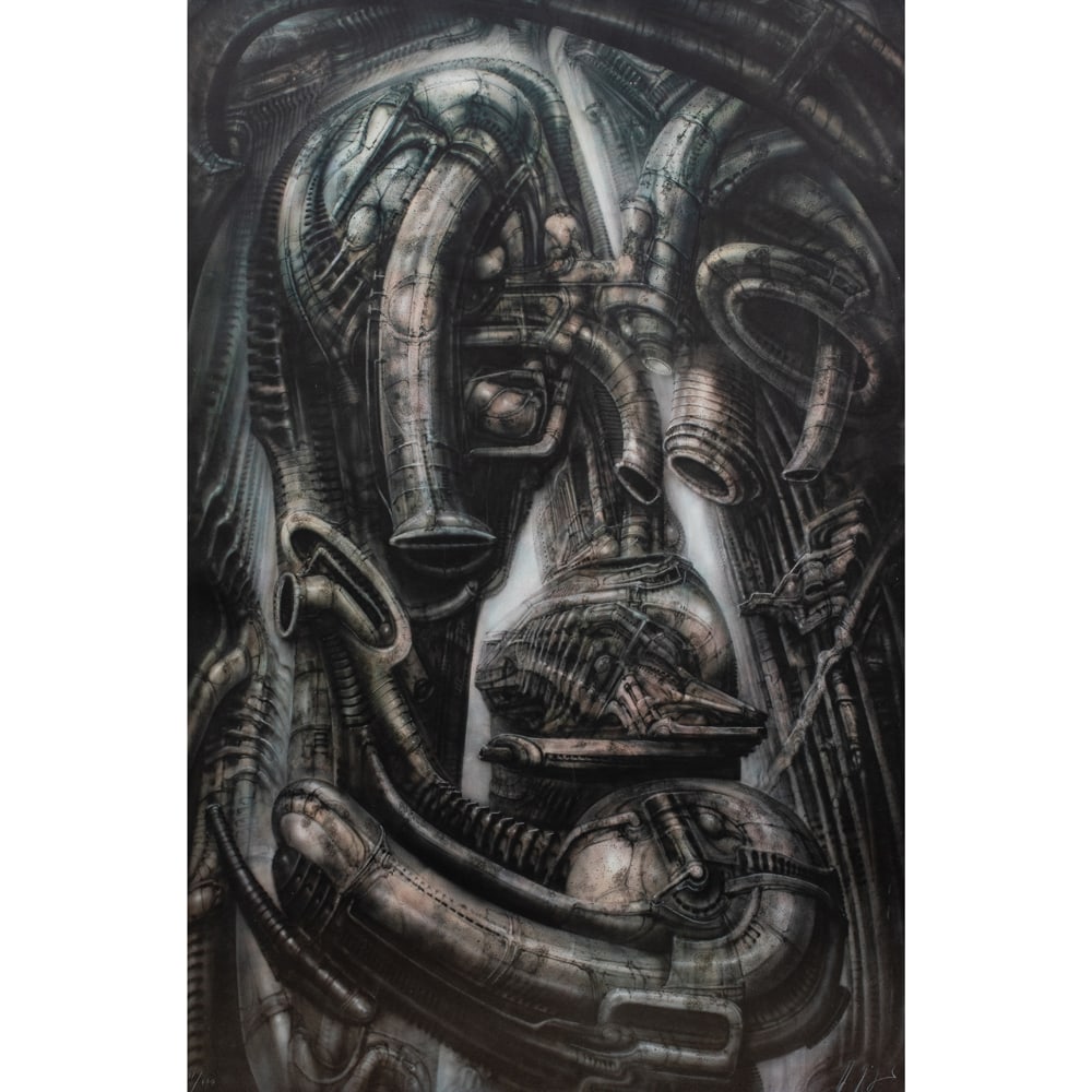 Print, H.R. Giger: H.R. Giger (Swiss, 1940-2014), "Biomechanical Landscape," photogravure, pen signed lower right, edition 21/170, image/sight: 39"h x 27"w, overall (with frame): 48.5"h x 36"w
