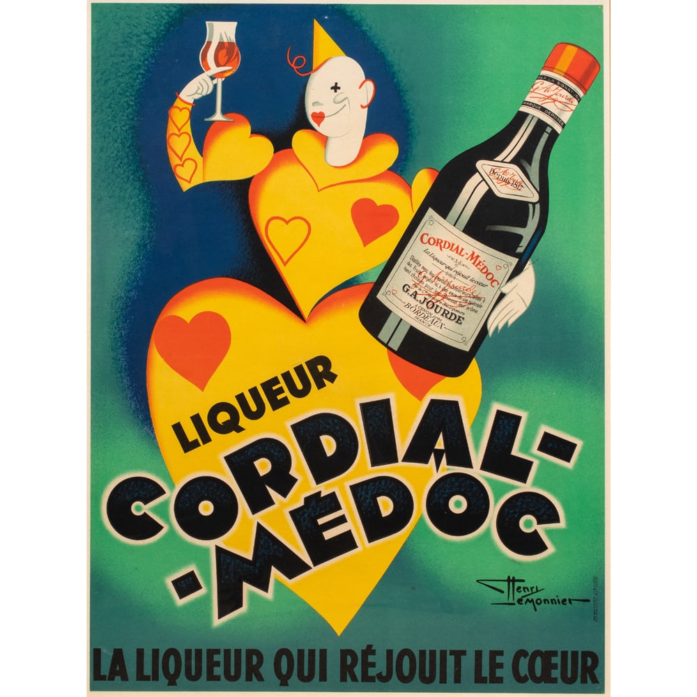 Print, Henri Le Monnier: Henri Le Monnier (French, 1893-1978), Cordial Medoc Poster, c. 1935, lithograph, image: 30"h x 22.5"w, overall (with frame): 35"h x 27"w