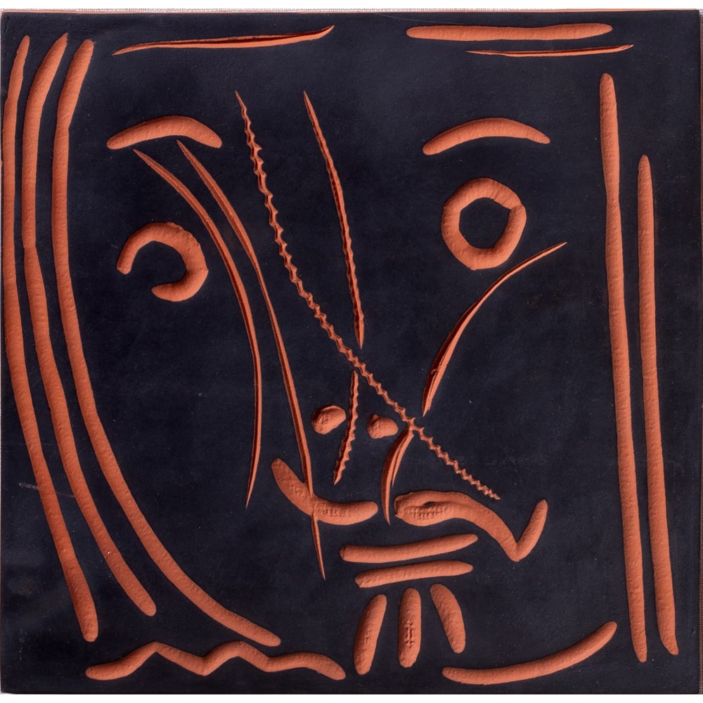 Earthenware Tile, Pablo Picasso: Pablo Picasso (Spanish, 1881-1973), Visage de Femme, Pomone, earthenware tile, stamped 'Madoura Plein Feu' and 'Empreinte Originale de Picasso' verso and inscribed 'J 220 / 11/200' verso, edition