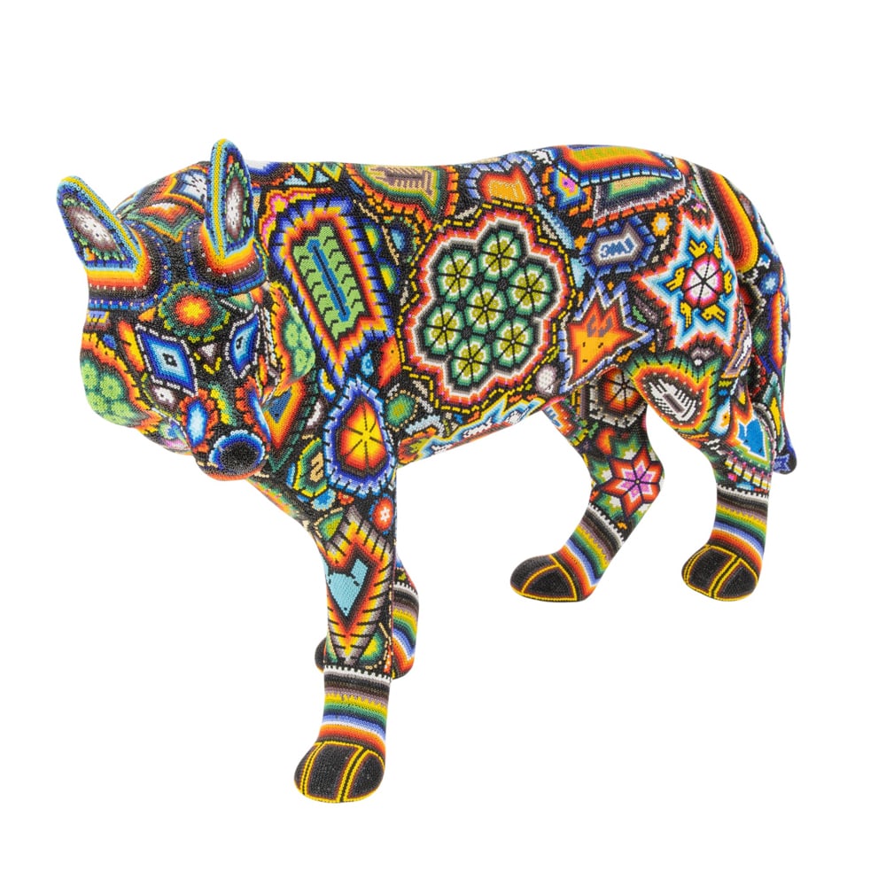 Sculpture, CHROMA (Rick Wolfryd): CHROMA (Rick Wolfryd) (American, b. 1953), WOLF, 2025, color beaded 3D sculptures in the Huichol style, signed and dated beneath, AP edition, beaded in collaboration with Huichol artists, overall: 16"