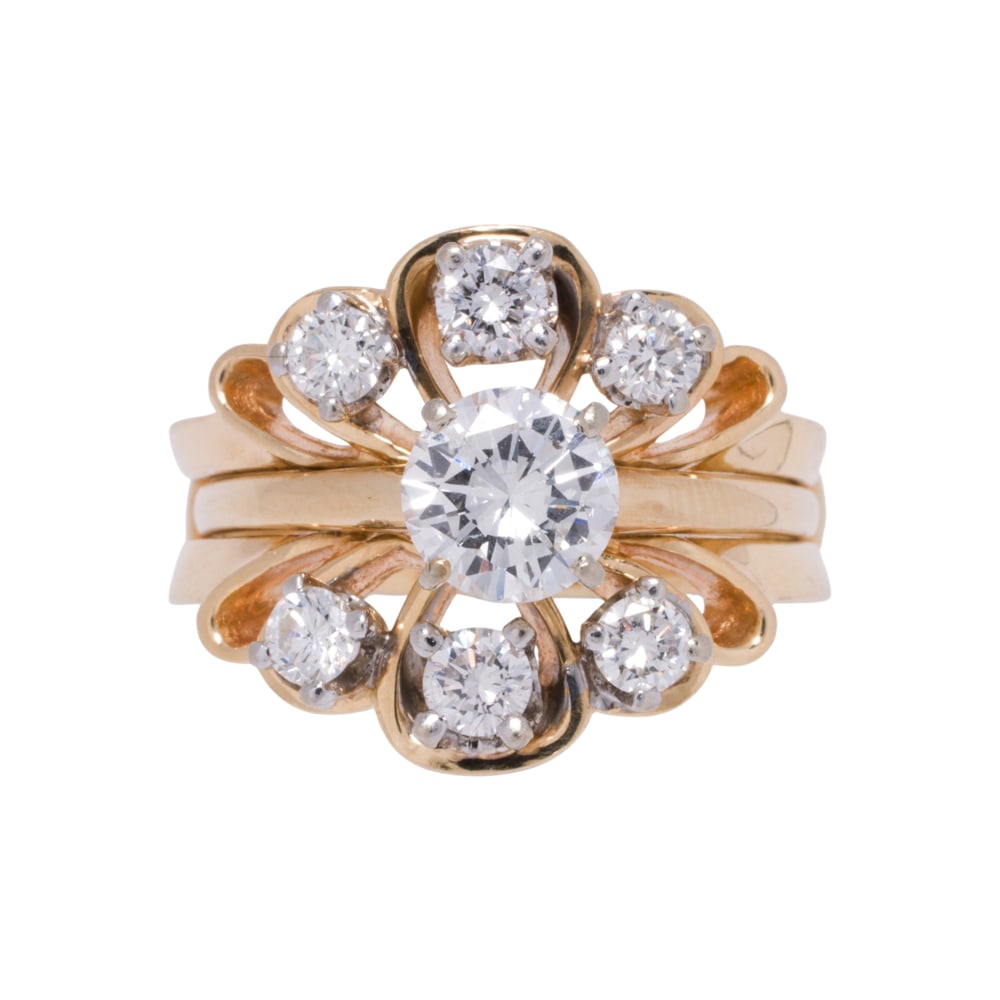 A diamond and 14k gold solitaire ring and ring guard (1 of 2)