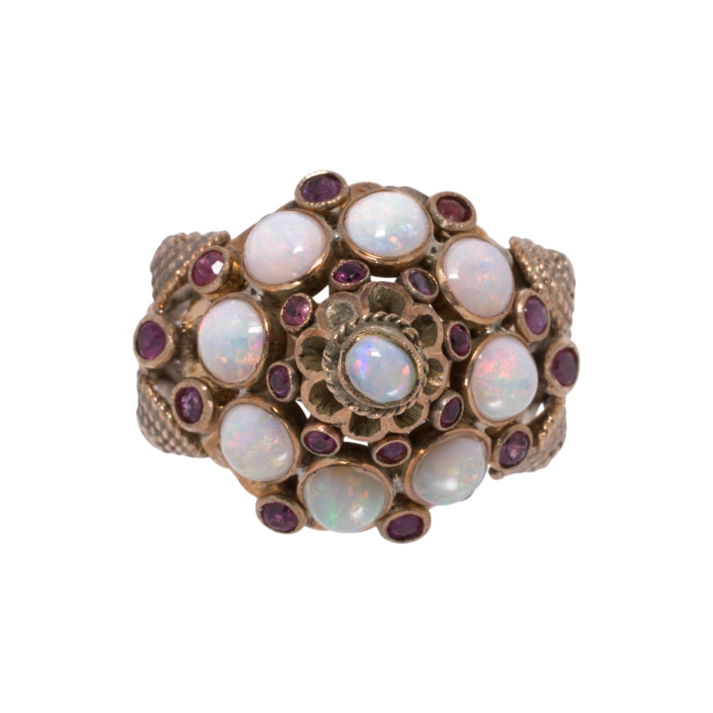 An opal, ruby, and 14k gold ring (1 of 2)