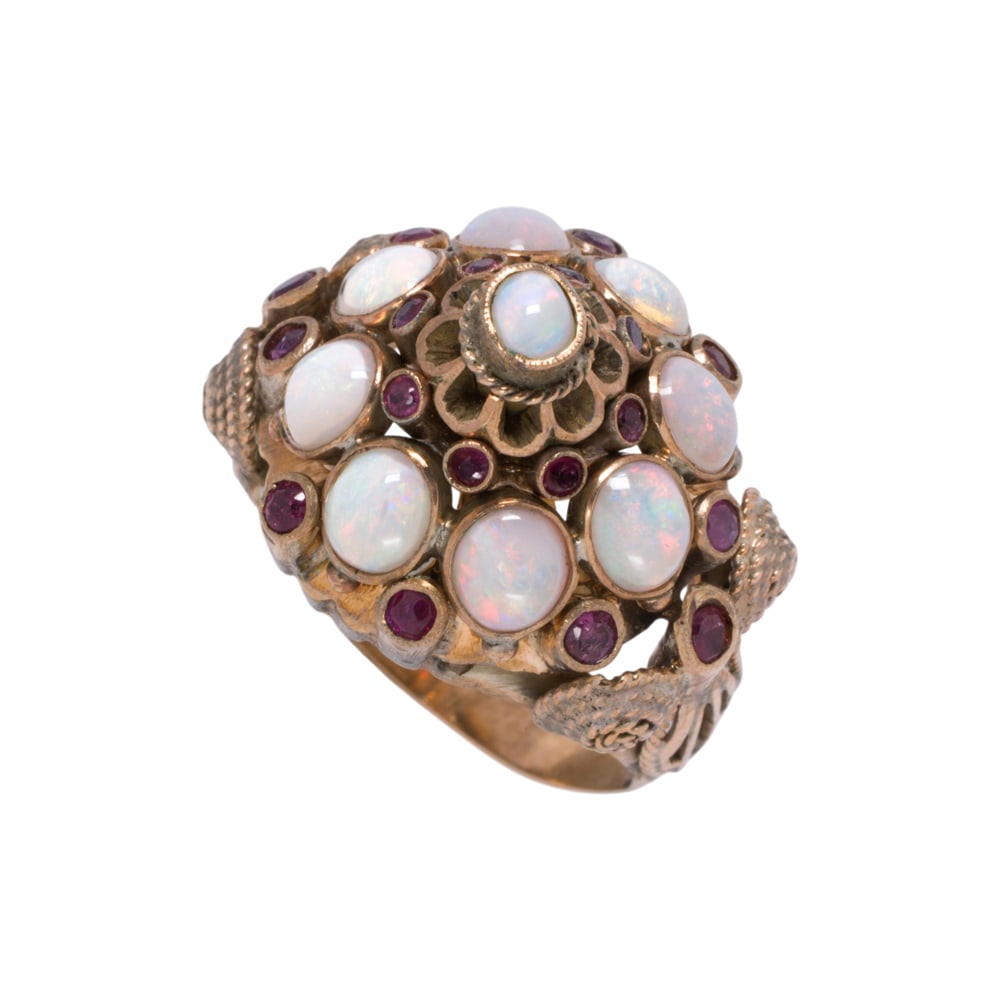 An opal, ruby, and 14k gold ring - 2