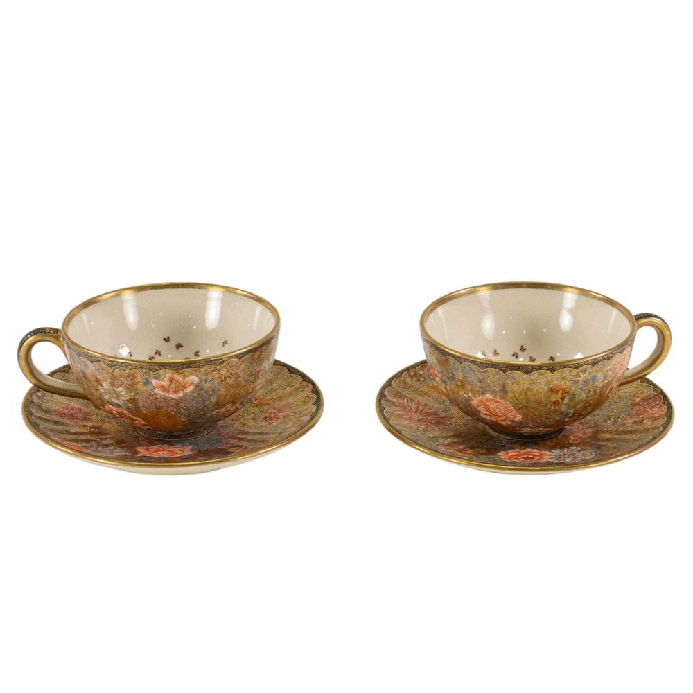 (lot of 4) Japanese Satsuma tea cups and saucers (1 of 2)